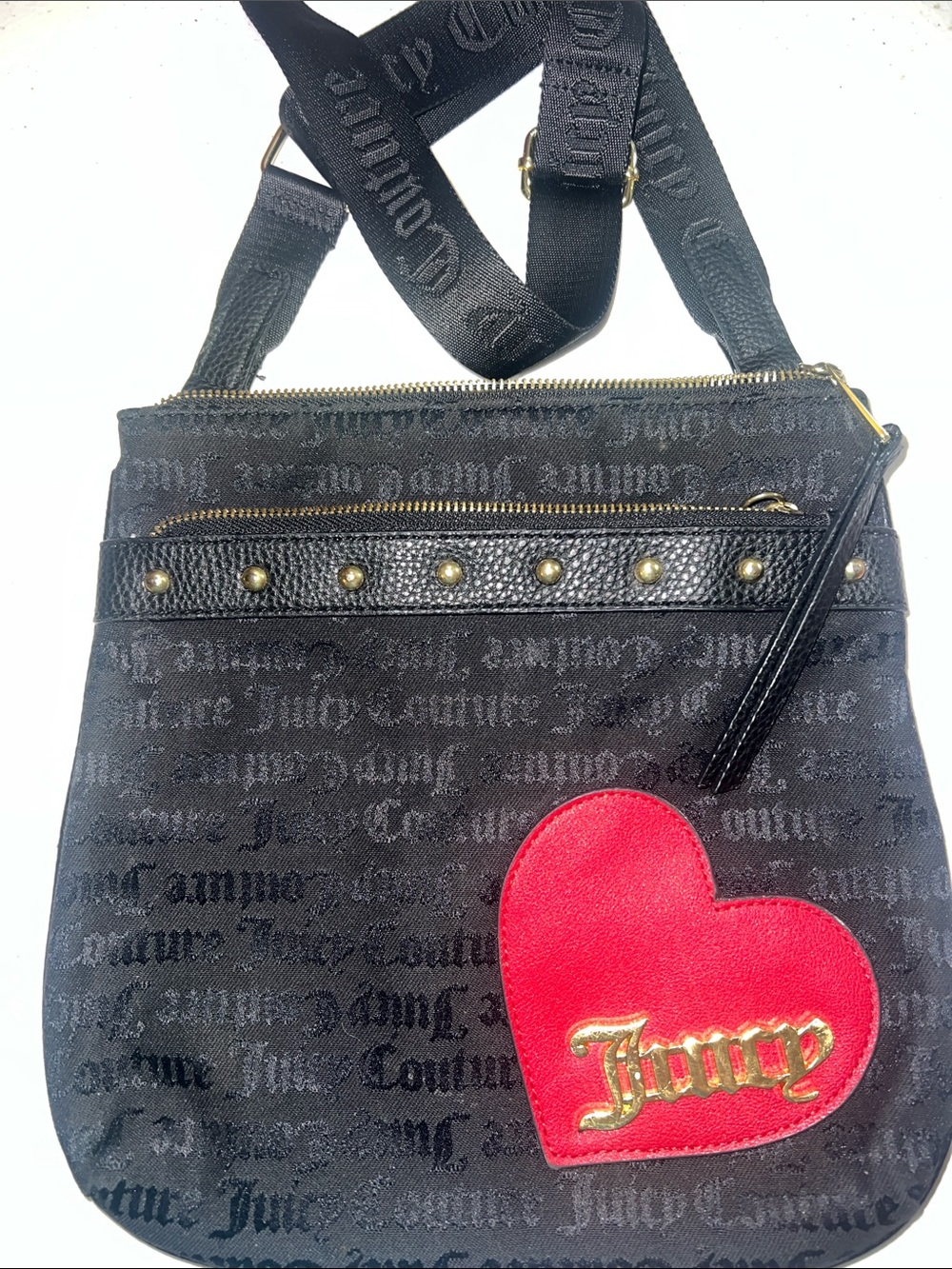 Juicy Couture crossbody messenger bag w/ a red heart patch Gold Juicy